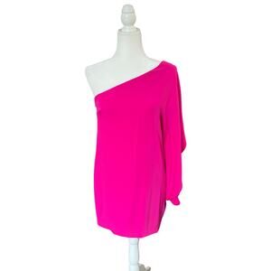 Lauren by Ralph Lauren Hot Pink One Shoulder Flowy Sleeve Mini Dress Women's 6P